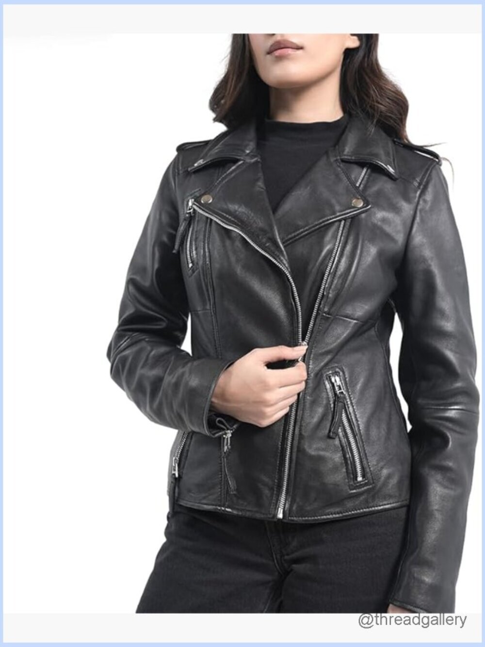 Real Lambskin Leather Moto Jacket Asymmetric Zip Cropped Biker Jacket